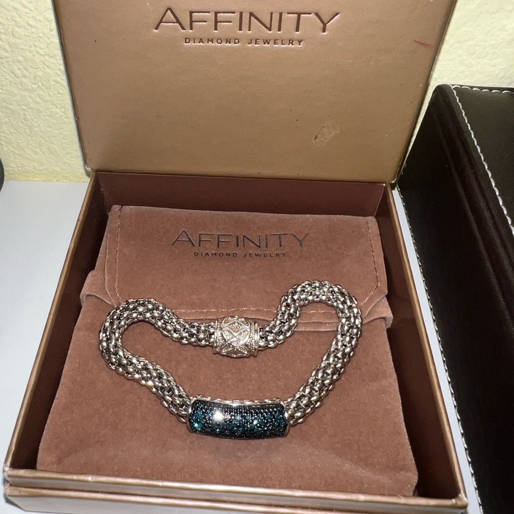 Vintage Popcorn Chain blue Diamond Bracelet, Sterlihg silver 6.6”- 8.6”